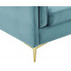 Sea Blue Velvet French Piping Gold Leg Sofa 